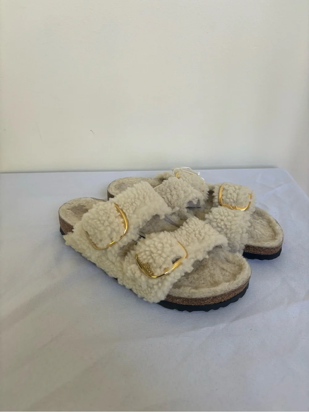 Birkenstock Arizona Big Buckle Shearling Sandals Sz 7 Eu 38 Narrow teddy New - Picture 5 of 6